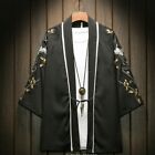 Japanese Ethnic Casual Men Embroidery Linen Kimono Jacket Cardigan Coat Outwear