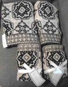 6pc Peri Home Black &Tan Tuscany Tile Set: 2 Bath Towels + 4 Hand Towels  - NEW! - Picture 1 of 7