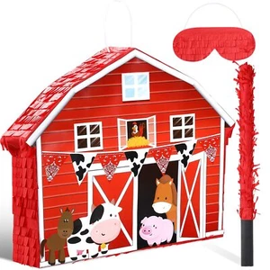 Farm Pinata Bundle Fiesta Pinata Set Includes Barnyard Pinata Bat Stick and Bli - Picture 1 of 7