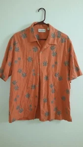 Carribbean: Hawaiian Button Down Short Sleeve Mens Shirt Silk Blend Orange Sz L - Picture 1 of 4