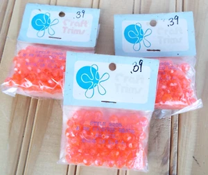 Vintage NOS Lot of Craft Trims 8 mm Faceted Beads-Neon Orange TRUE Vint.-3 bags - Picture 1 of 2