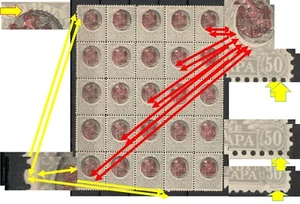 SERBIA-BLOQUE DE 25 SELLOS, 50p-ERROR, IMPRESIÓN MOVIDA, SIN GRABADOR, INCOMP. PERF.-1904 - Imagen 1 de 3
