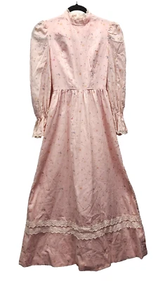 Vestido Vintage Hecho a Mano Años 70 Prairie CottageCore Rosa Floral Manga Larga Talla 0? Foto 1 de 4