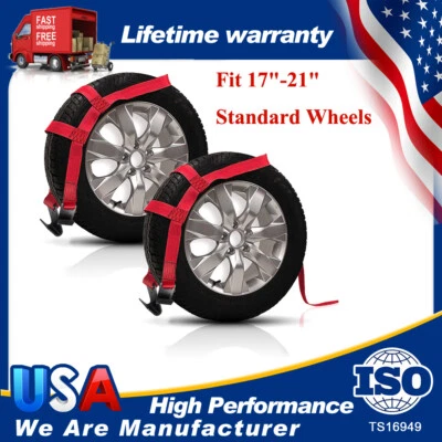 Heavy Duty 2PACK RED Car Tire Tow Dolly Strap Basket Tie Down Strap w/ Flat Hook - Image 1 of 4