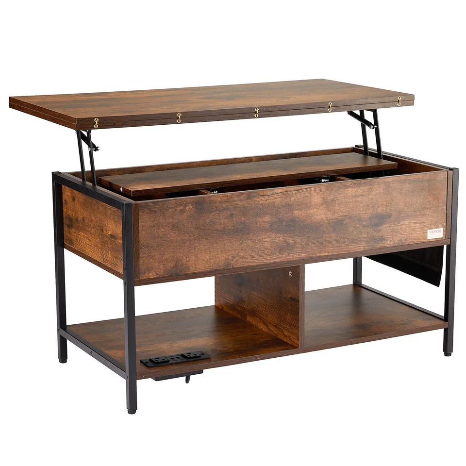 VEVOR Lift Top Coffee Table 41.7" Rectangle Coffee Table for Living Room Brown