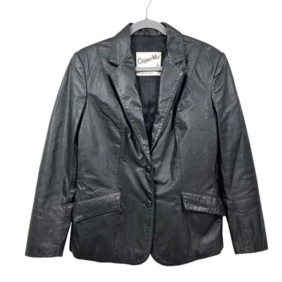 Chaqueta Blazer Clipper Mist Mujer Cuero Negro Bolsillos Forrados Negra Talla 14R De Colección Foto 1 de 4