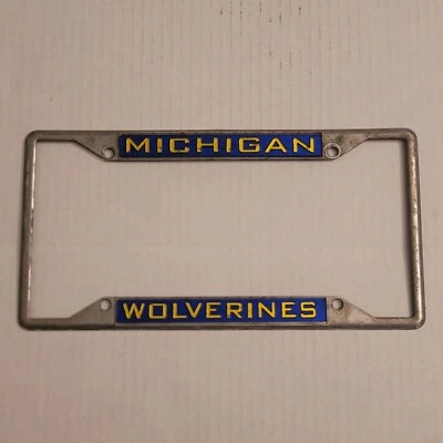 University Of Michigan License Plate Frame Vintage Embossed Chrome Metal - Image 1 of 4