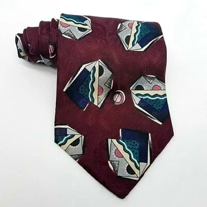 Cezani Herren Seidenkrawatte Burgund Abtrakt Retro Pop Strukturiert  - Bild 1 von 7