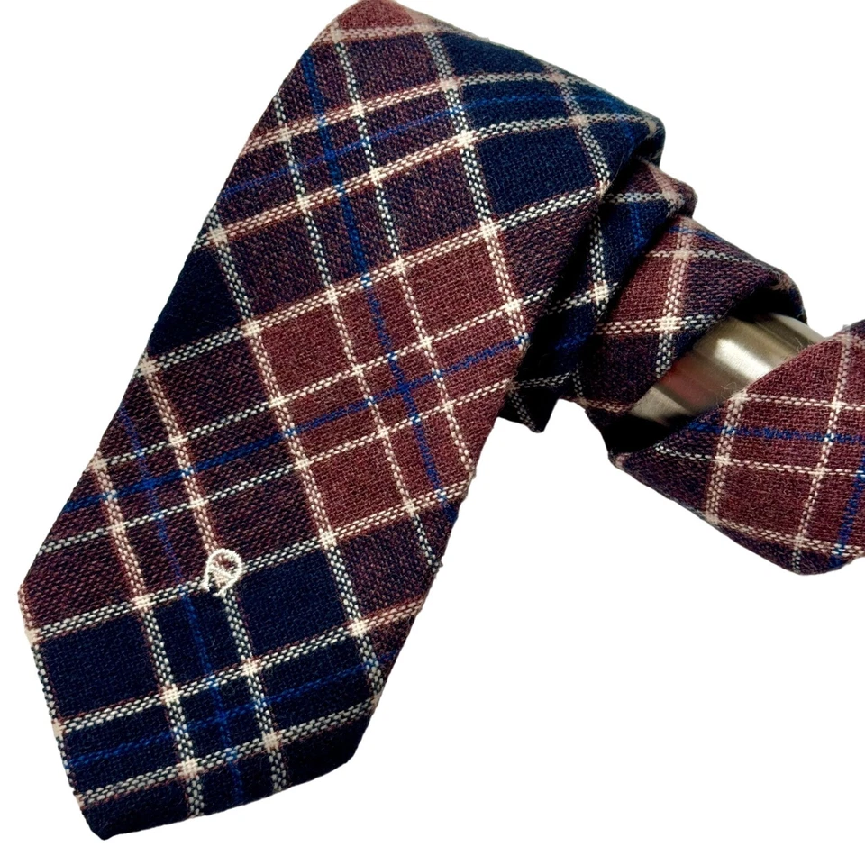 Новый из старых запасов винтажный 60-е Etienne Aigner ЛОГОТИП КЛЕТЧАТЫЙ галстук шерстяной твид ТАРТАН узкий узкий - Изображение 1 из 4