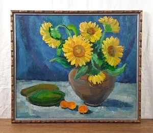 Stillleben mit Sonnenblumen, Blumen Wandbild, Original Ölgemälde, Vintage - Bild 1 von 10