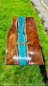 Custom Made Blue Epoxy Resin Top Dining Table Handmade Furniture Wooden Home Dec - Picture 1 of 10