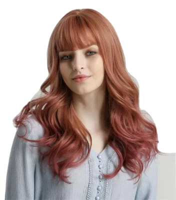 Peluca de cosplay de aspecto real peluca en capas ombré rosa con flecos sintéticos Foto 1 de 4