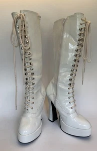 Ellie White Knee High Lace Up Platform Zip Side Boots Women’s Size 9 Cosplay - Picture 1 of 20