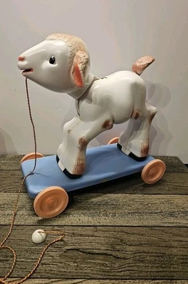 De colección Knickerbocker Grande Tirar Juguete Cordero con Ruedas 13"  Foto 1 de 4
