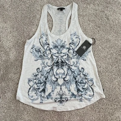 NEW Rock & Republic Y2K Racerback Tank Top Size L Baroque print Rhinestones - Image 1 of 4