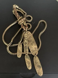 Vintage Boho Charm Quaste Halskette Messing Ton Quadrat Bolo Stil Kette - Bild 1 von 8