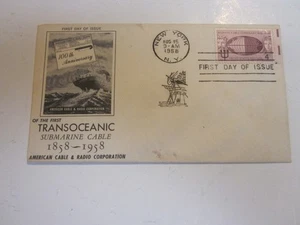 US COVER 1958 ATLANTIC CABLE FDC SCOTT 1112 AMERICAN CABLE & RADIO CORP. CACHET - Picture 1 of 4