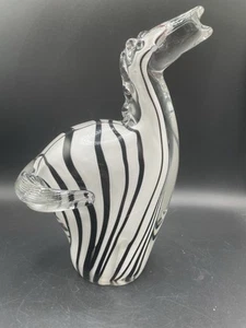 Black White Handblown Glass Zebra Paperweight Sculpture Figure - Picture 1 of 9