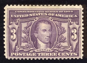 US Scott 325 Mint HR OG 3c violet Monroe 1904 Lot D134 bhmstamps - Picture 1 of 2