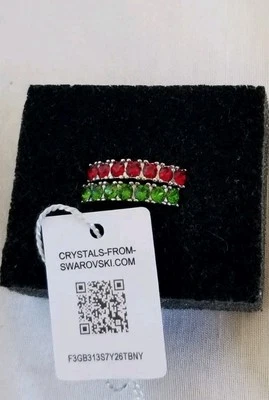 Juego de 2 anillos de cristal de helecho verde Slam rojo Swarovski. Acero inoxidable talla 9 Foto 1 de 4