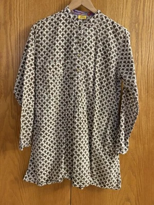 Roberta Roller Rabbit Wm XS fan print tunic dress kurta swim cover beach brown - Image 1 of 4