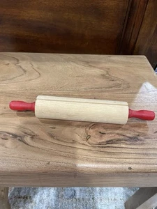 Vintage Miniature Approx. 8" Wooden Rolling Pin Recipe Card Holder w/ Red Handle - Picture 1 of 3
