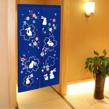 Noren Japanese Door Doorway Curtain Blue Navy Seven Rabbit Play Flower Pattern