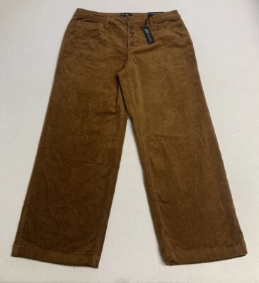 Calça feminina Jones New York veludo botão frontal 14 marrom corte reto - Imagem 1 de 4