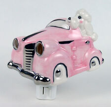 Adorable White Poodle Pink Roadster Car Ceramic 3D Night Light Swivel Plug NIB