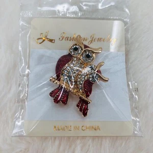 Mutter & Baby Strass Eule Mode Brosche Anstecknadel in Rot & Gold - Bild 1 von 3