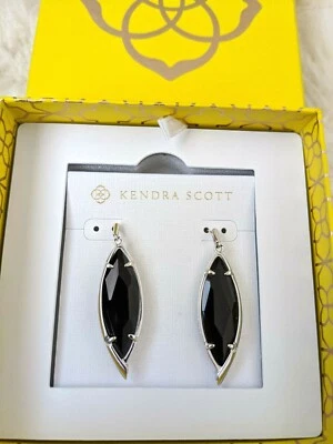 Kendra Scott Maxwell Declaración Negro Tono Plata Caja de Regalo Pendientes Nuevos con Etiquetas Foto 1 de 4
