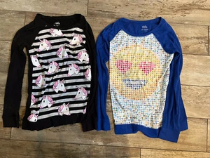 Justice Size 16 Raglan Sweaters Top Shirt EUC Girl’s Fall, Unicorn And Emoji - Picture 1 of 4