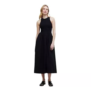 Madewell The Melody abito midi nero smoked senza maniche donna taglia M cotone tasca - Foto 1 di 9