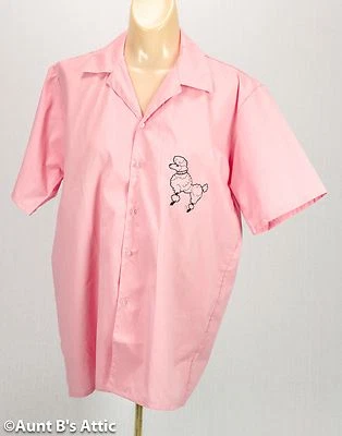 50's Blouse Ladies Button Front Poly Cotton Camp Shirt With Poodle Costume Shirt - Image 1 of 2
