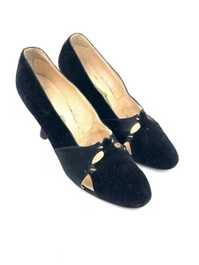 RARE VINTAGE1930's,40's WOLOCK & BAUER BLACK SUEDE PUMPS US 7.5B EU 38 - Picture 1 of 7