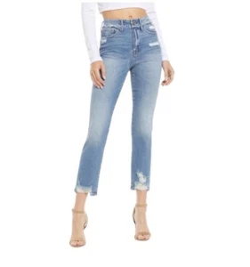 Good American Good Straight Frayed High Waist Ankle Straight Jeans - Picture 1 of 10