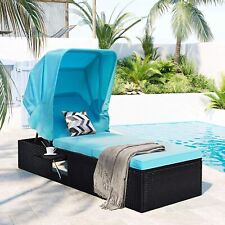 Reclining Pool Chaise Lounge Chair Canopy Bed Patio Furniture w/ Cushions