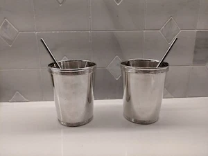 VINTAGE Set italienisches Sterlingsilber neuwertig Julep Tasse mit Strohhalmen - kein Monogramm - Bild 1 von 12