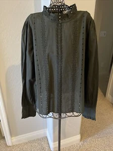 Loft Dark Green Embroidered pullover blouse Medium NWT - Picture 1 of 9