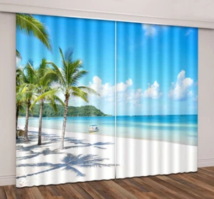 Tela de palmeras de playa azul cielo soleada con impresión 3D cortinas de ventana cortinas de bloqueo - Imagen 1 de 10