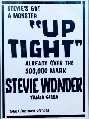 STEVIE WONDER 1966 original POSTER ADVERT UPTIGHT Up Tight TAMLA MOTOWN SOUL - Image 1 of 3