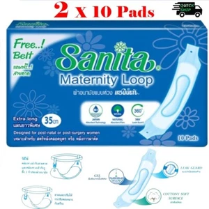 2 x 10 pads Sanita Maternity Loop Extra Long 13"/35 cm Soft Sanitary + Free Belt - Picture 1 of 8