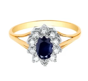 9ct Yellow Gold Sapphire Ring Cluster Engagement Dress Fully Hallmarked - Picture 1 of 4