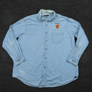 Jerzees Shirt Adult XL Extra Large Blue Denim Button Up Long Sleeve Casual Mens - Picture 1 of 11