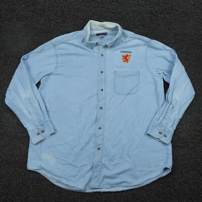 Jerzees Shirt Adult XL Extra Large Blue Denim Button Up Long Sleeve Casual Mens - Image 1 of 4