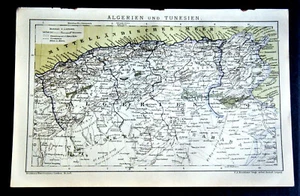 1894.Antica Mappa Geo-Topografica ALGERIA,TUNISIA...ALGERIEN -TUNESIEN Brockhaus - Foto 1 di 1