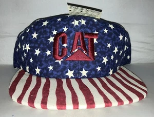 Vtg CAT Catepillar Snapback hat cap Made In USA Equipment Flag Stars Stripes Nwt - Picture 1 of 2