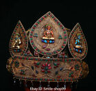10.2" Old Tibet Gem Turquoise Gold Crystal Dynasty Buddha Statue Crown Cap
