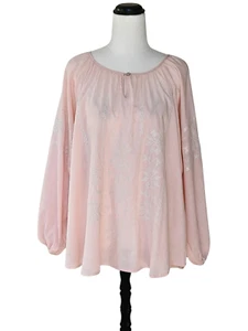 M A. DAINTY • sz 14 Blush Peach Cotton Embroidered Blouse Top - Picture 1 of 8