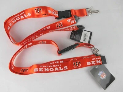 LOT 2x Cincinnati Bengals Lanyard ID Badge Key Chain Clip Face Mask Holder Strap - Image 1 of 4